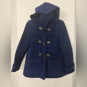 Burberry Duffle Hooded Wool Navy Blue Peacoat designer luxury outerwear classic